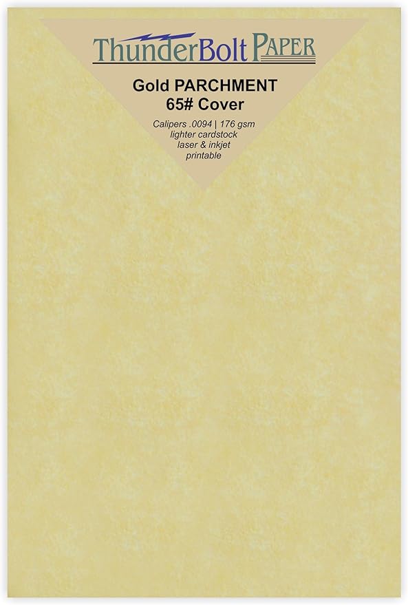 50 Gold Parchment 65lb Cover Weight Paper - 3" X 5" (3X5 Inches) Photo|Card|Frame Size - Printable Cardstock Colored Sheets Old Parchment Semblance