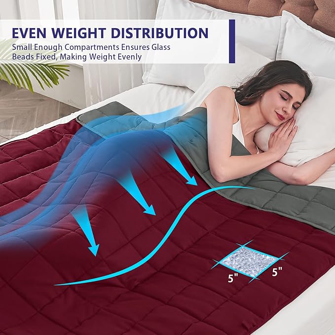 yescool Weighted Blanket for Adults (20 Lbs, 60”X 80”, Red Grey) Heavy Thick Bed Blanket Queen/Full Size for Sleeping Perfect for 190-210 Lbs, Cozy Gifts for Women, Machine Washable