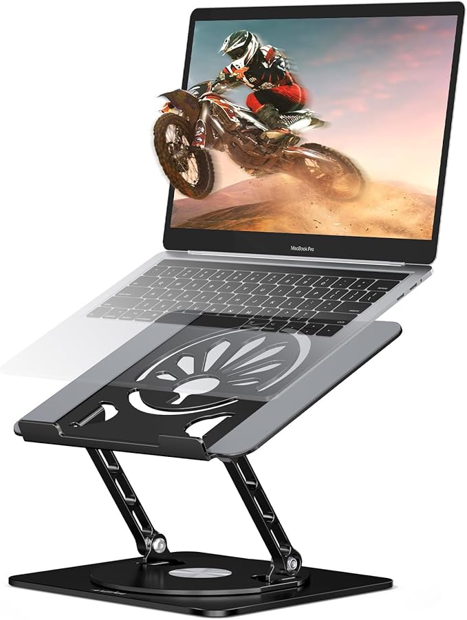 Axbima Adjustable Laptop Stand for Desk-360° Rotating Base Aluminum Laptop Riser,Ergonomic Computer Stand for Office Home MacBook Pro/Air Dell HP up to 16'',Black