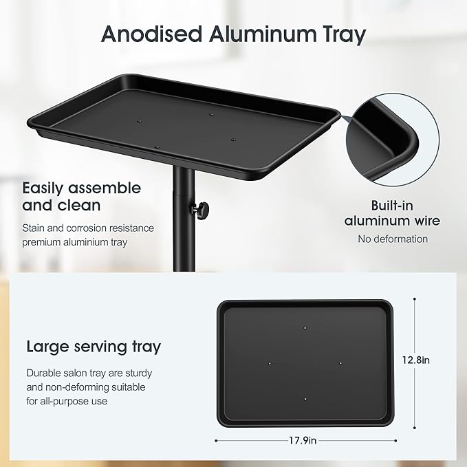 Premium Aluminum Salon Trolley Tattoo Mayo Instrument Rolling Tray Silver Salon Station with Wheels for Barber SPA Tattoo Clinic