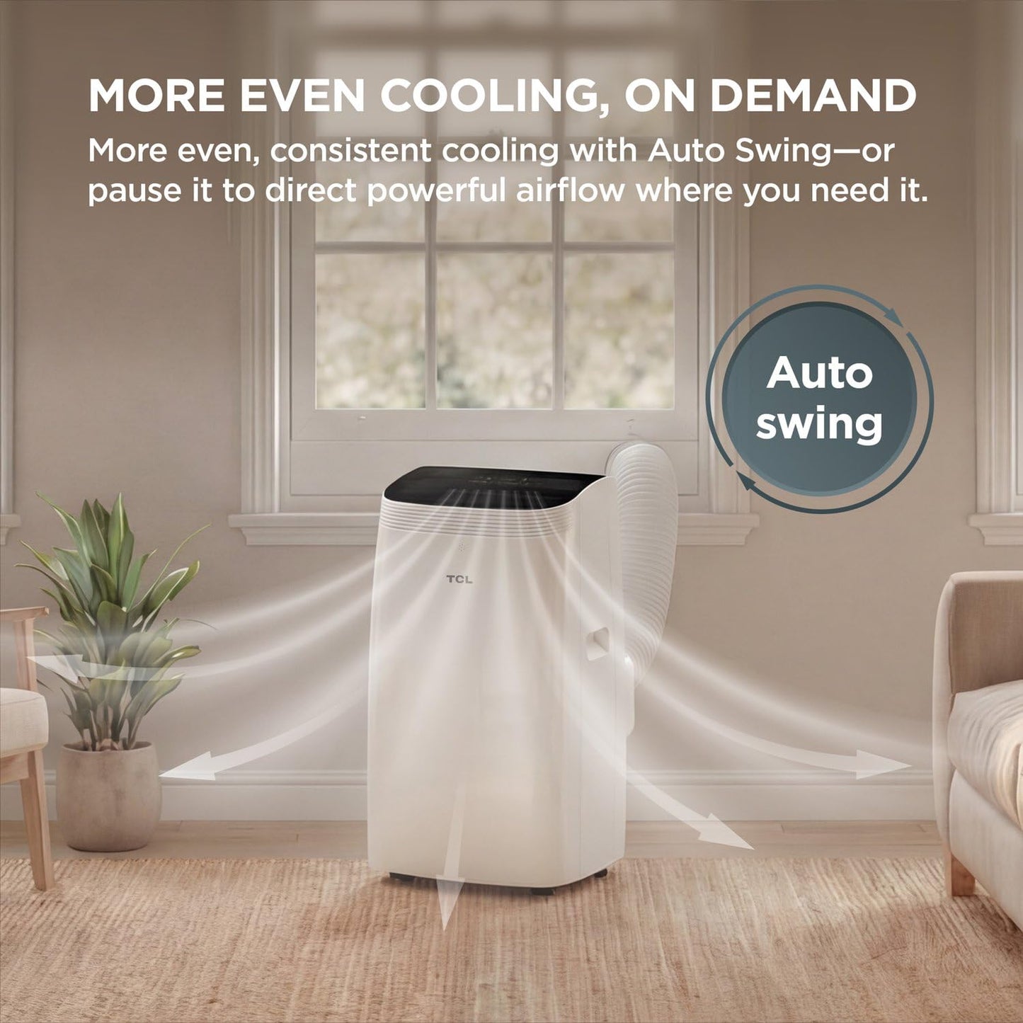 TCL H8P36W 8,000 SACC BTU Smart Portable Air Conditioner, Fan & Dehumidifier, 350 Sq. Ft, Remote Control, Compatible with Alexa/Google Assistant, Install Kit Included, White