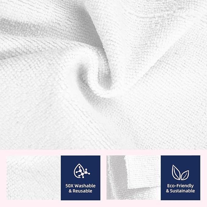 & PLUSH Microfiber Cleaning Cloth Roll - 85 Pack, Tear Away Microfiber Towels, 12" x 12", Reusable, Washable, Streak Free, Ultra Absorbent Dish Rags for Car, Home, Garage or Shop (White)