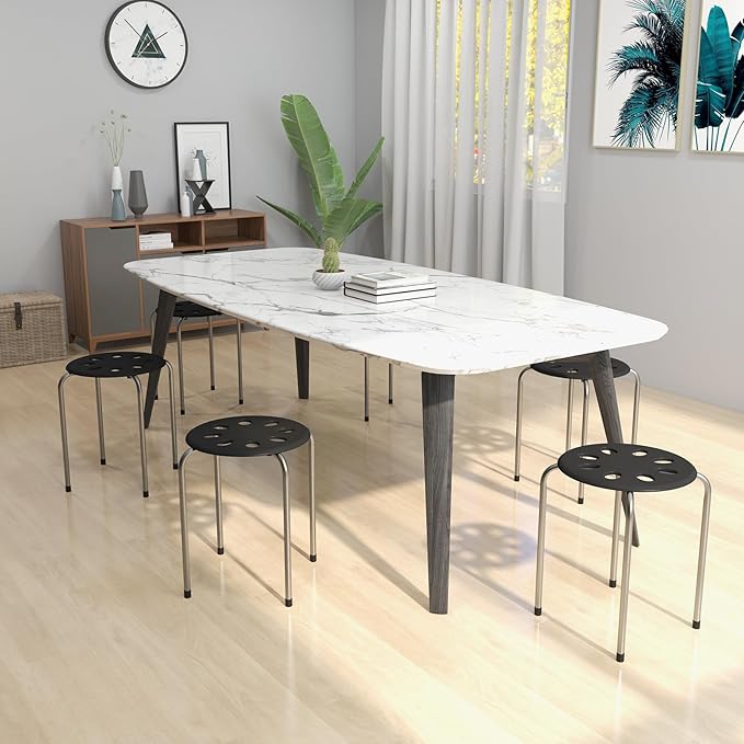 POWERSTONE Stackable Stools Set of 6, 17.5in Portable Stacking Bar Stool Grey Classroom Stools with Iron Legs Round Nesting Chairs Flexible Seating for Home Office School