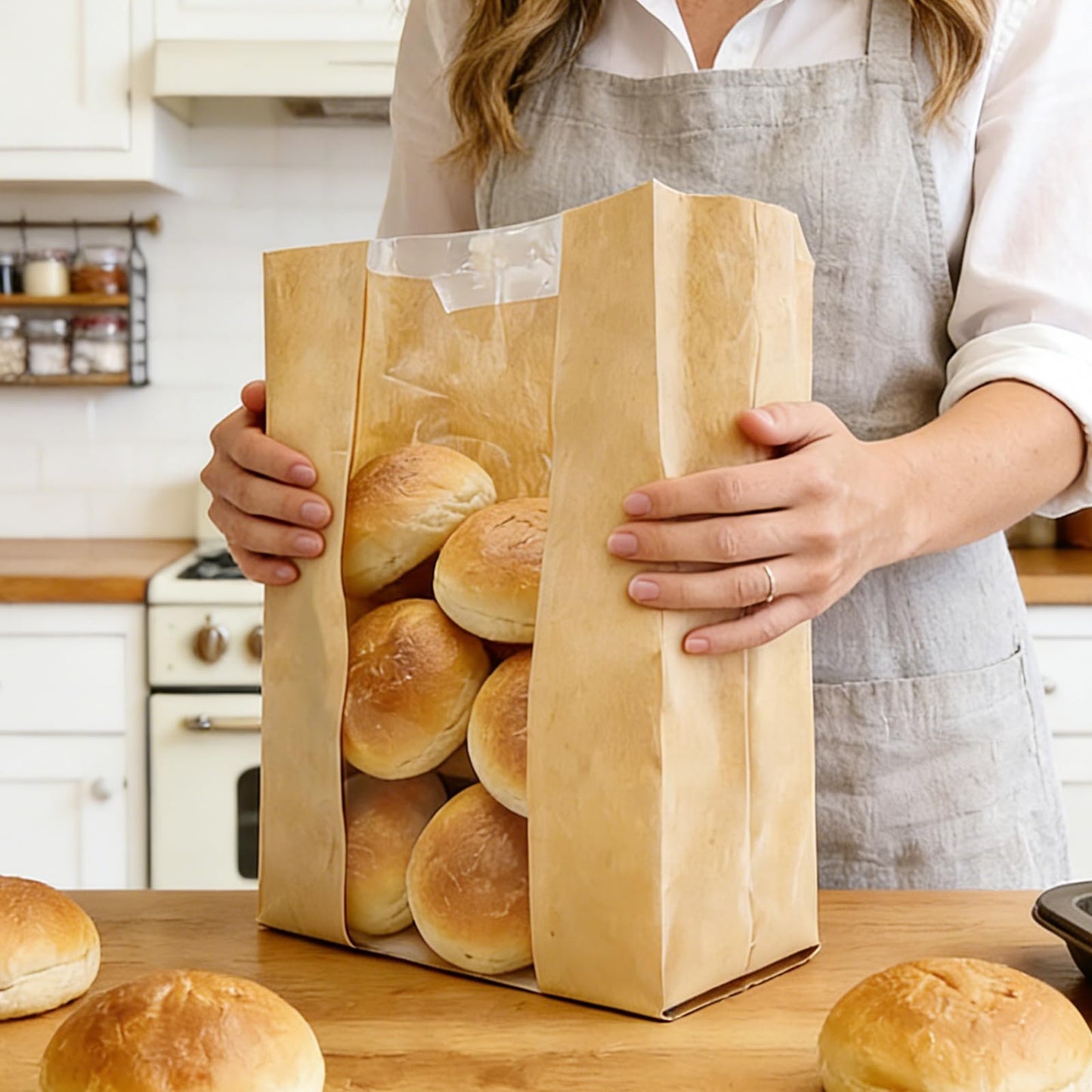 BIUBIU 16x10x5 inch Extra Large Paper Bread Bags for Homemade Bread with Window & Sticker for XL Sourdough Bread, Supersized Bread Loaf, Baked Goods, Packaging for Gifting-Brown Kraft 25Pcs