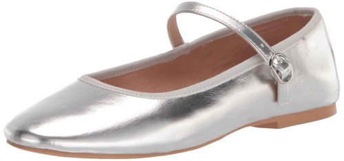 Steve Madden Women's Violette Mary Jane Flat, Silver Metallic, 9.5