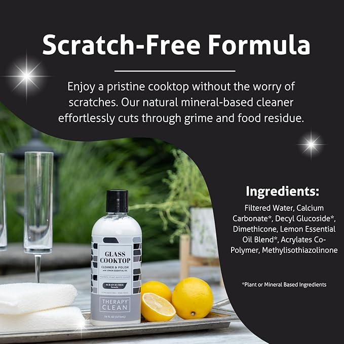 Therapy Glass Cooktop Cleaner Kit - 16oz with Scraper & 3 Non-Scratch Pads - For Electric, Induction, Ceramic & Gas Stove Top - Heavy Duty Flat Top Stove Cleaner & Polish