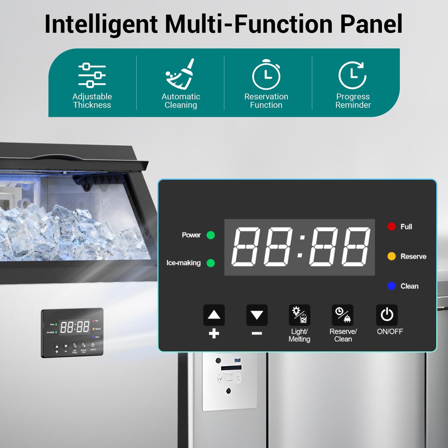 ETL Approval Commercial Ice Maker Machine 150 Lbs/24H Stainless Steel, with 50Lbs Storage Bin, Under Counter or Freestanding Ice Maker, 45 Ice Cubes in 8-15 Minutes for Home & Commercial