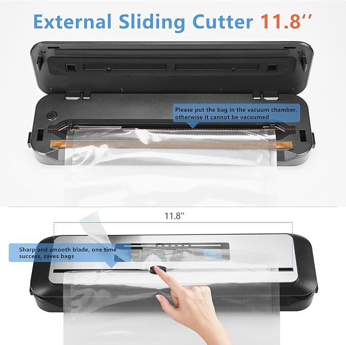 Inkbird Vacuum Sealer Machine with Starter Kit, Automatic PowerVac Air Sealing Machine for Food Preservation, Dry & Moist Sealing Modes,Built-in Cutter,Easy Cleaning Storage