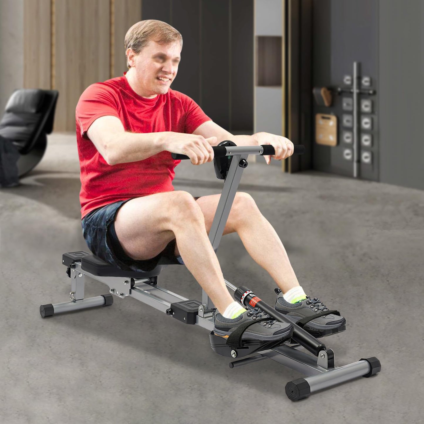 Erhdexzhg Hydraulic Rowing Machine LED Meter,Foldable Rowing Exercise Machine with 12 Resistance Levels and 3 Height Levels,Dual Slide Rail with 265lbs Weight Capacity,Rowing Machine for Schools Homes
