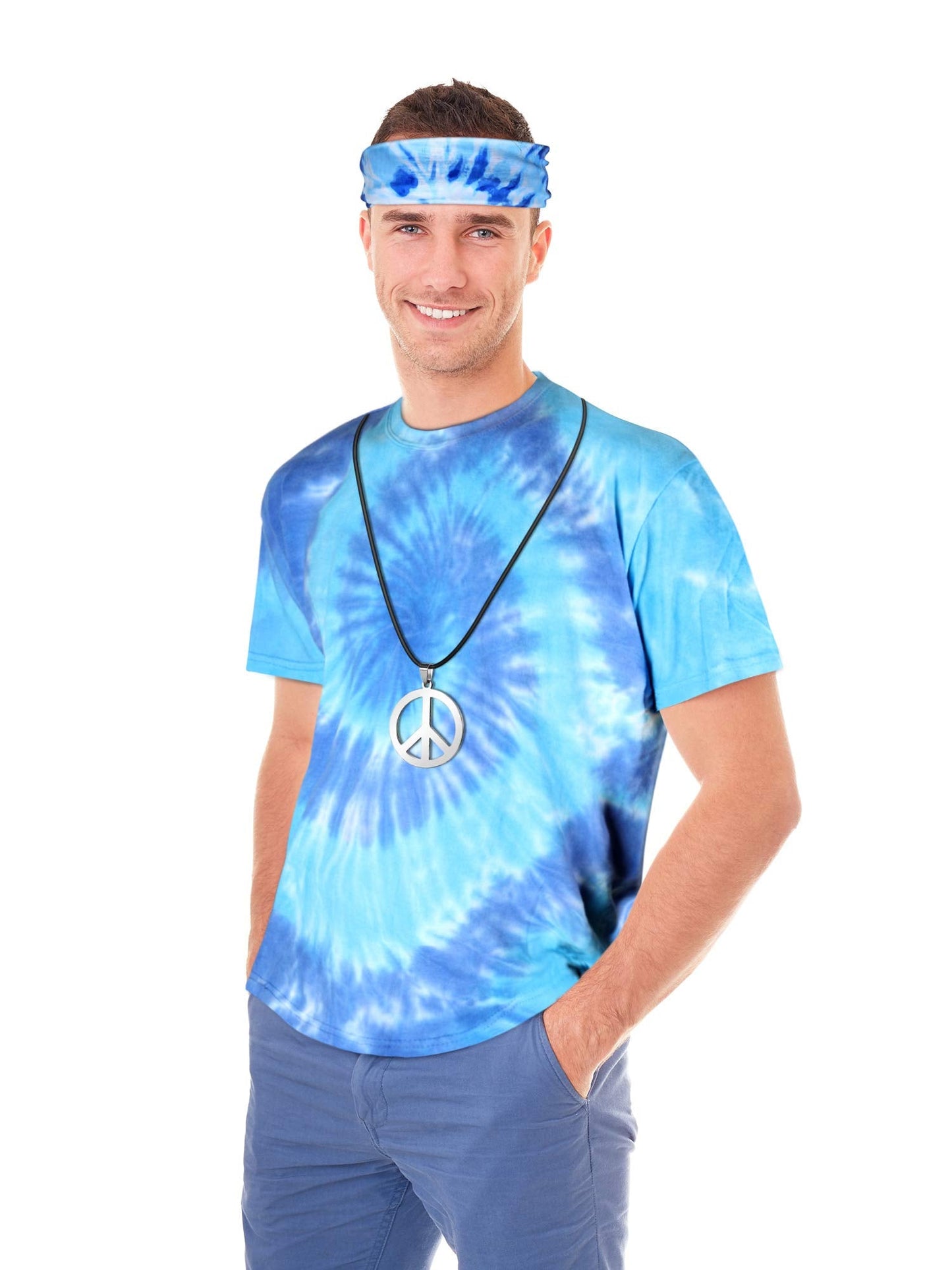 Norme 4 Pcs Hippie Costume Set Include Tie Dye T Shirt Peace Sign Necklace Headband and Sunglasses for Carnival Halloween Parties