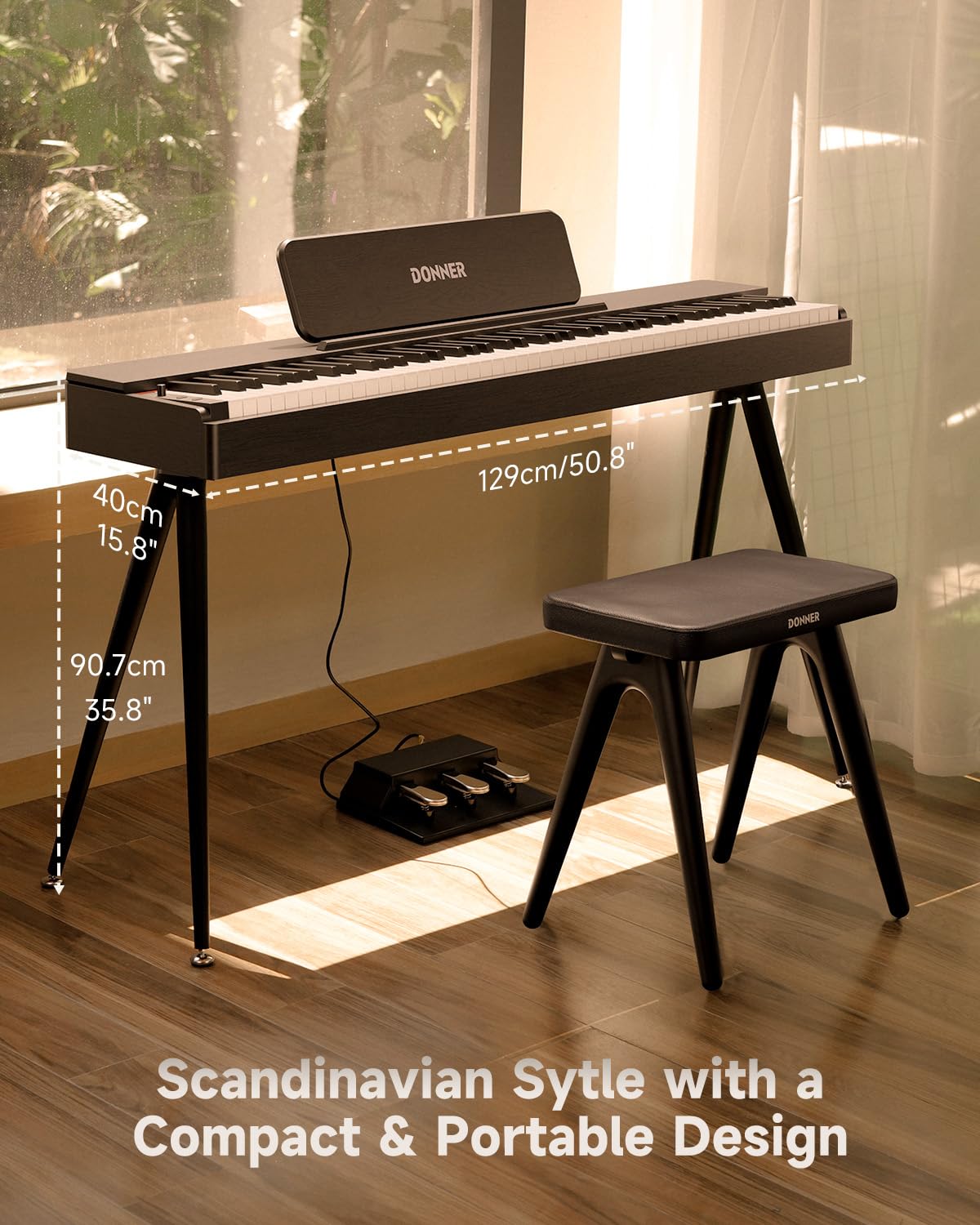 Donner OURA S100 Digital Piano with 88 Key Graded Hammer Weighted Keyboard for Beginner, Full Size Electric Piano Keyboard with Bluetooth, 3 Original Demos, LOCAL OFF, 2×10 W, Piano Three Pedal, Black
