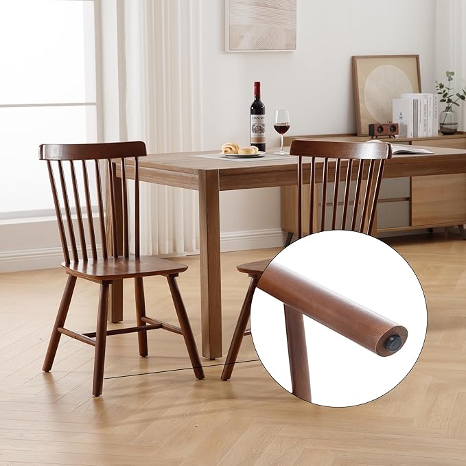 LZAREAL Farmhouse Dining Chairs Set of 2 Wooden Kitchen Chairs Mid Century Modern Spindle Chair French Country Windsor Dining Chairs for Dinning Room Kitchen Restaurant Bar Canteen Library, Walnut