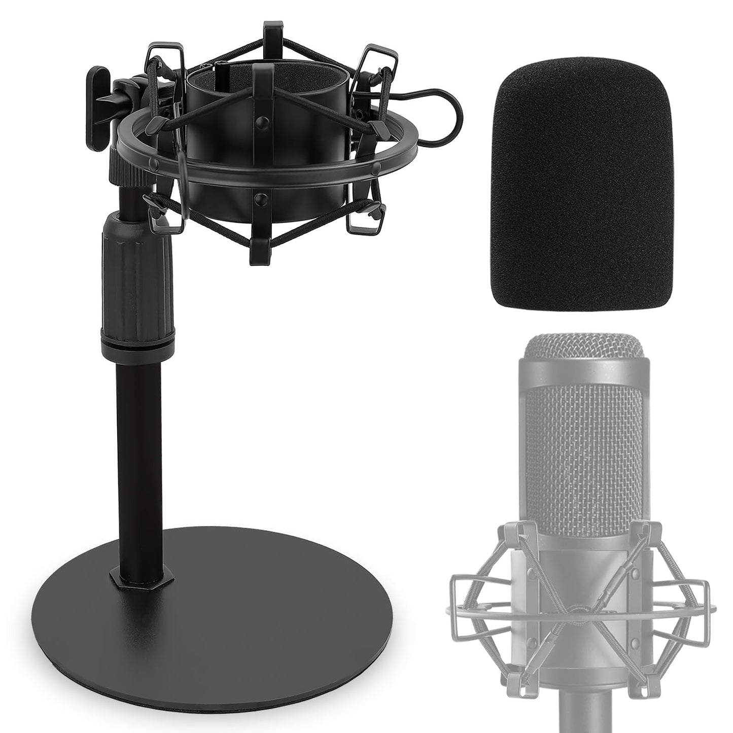 Frgyee Upgraded AT2020 Desktop Mic Stand, Adjustable Table Microphone Stand with Shock Mount and Foam Windscreen for Audio Techn