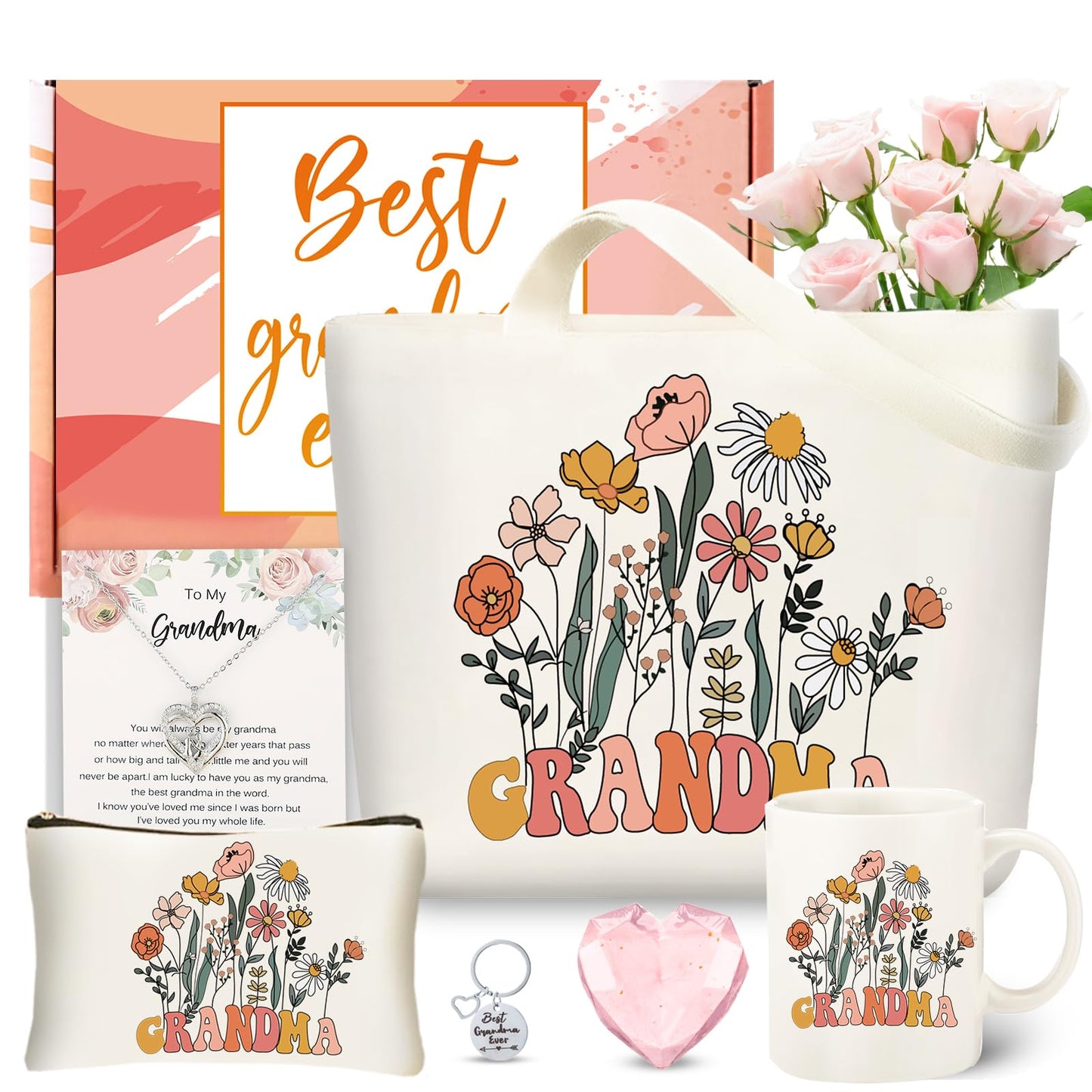 fcaylo Best Grandma Gifts Ideas for Women, Mother's Day Gifts Box for Grandmother with Coffee Mug, Canvas Tote Bag, Birthday Presents Set for Gigi Nana from Grandchildren