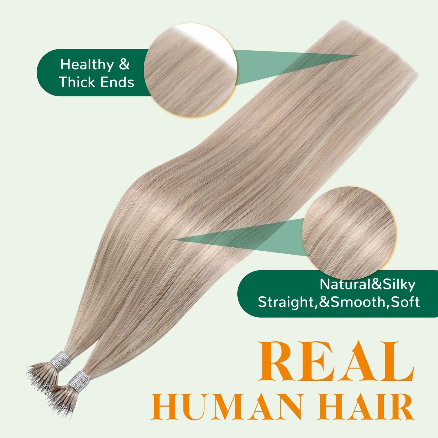 Easyouth Nano Hair Extensions Human Hair Blonde Nano Bead Hair Extensions Highlight Blonde Nano Hair Extension Add Length and Vo