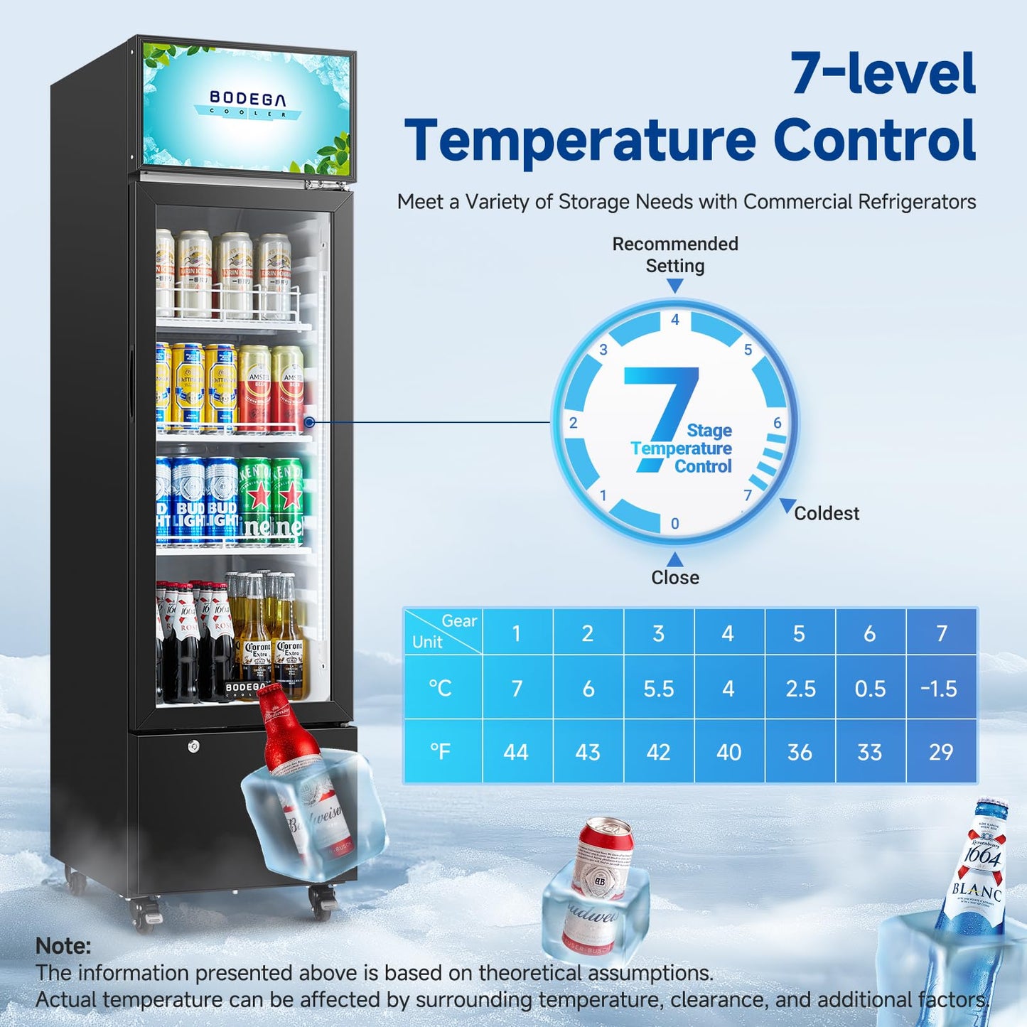 BODEGACOOLER Commercial Refrigerators, Drink Fridge with Glass Door, Tall Beverage Cooler, Single Door Display Refrigerator, for Beer, Soda, 6.34 Cu.ft Capacity