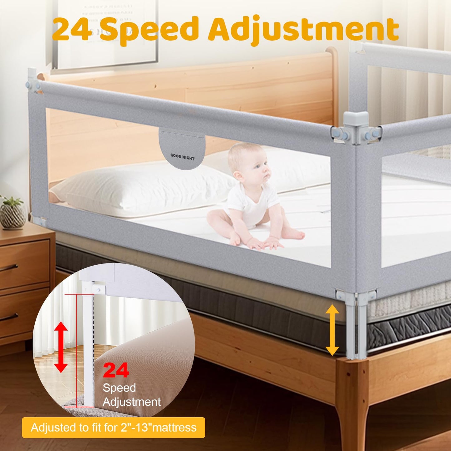 omzer Bed Rail for Toddlers - 3 Sides Safety Baby Bed Rail Guard with Child Lock, Infants Height Adjustment King Size Bed Guard Rail for Toddlers,78.74"X78.74"X74.8"