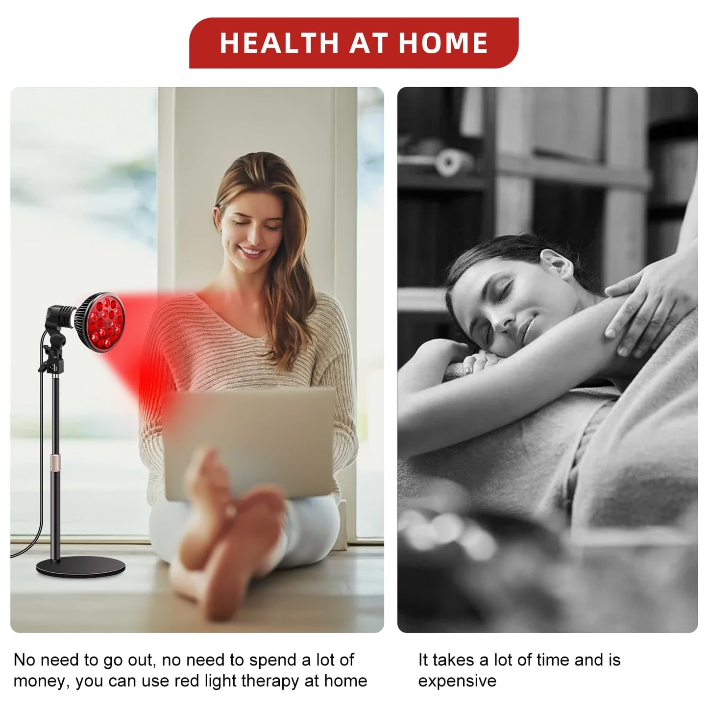 Aumtrly Red Light Therapy Lamp with 16.5 inch Adjustable Stand, 660nm Red Light and 850nm Near Infrared Light Combo for Face and Body Use