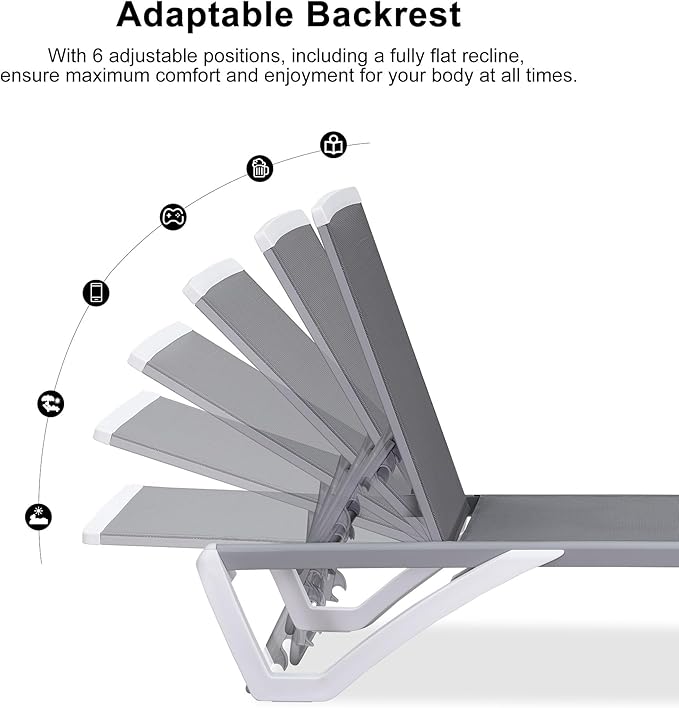 PURPLE LEAF Patio Chaise Lounge Chair Set Outside Aluminum Plastic Stackable Tanning Chairs with Side Table for Pool Sunbathing Beach Deck Outdoor Lounger, Light Grey