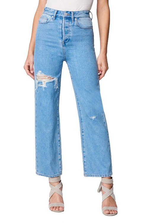 [BLANKNYC] Womens Five Pocket Ribcage Straight Leg with Rips Jeans, Bloom for You, 27 US