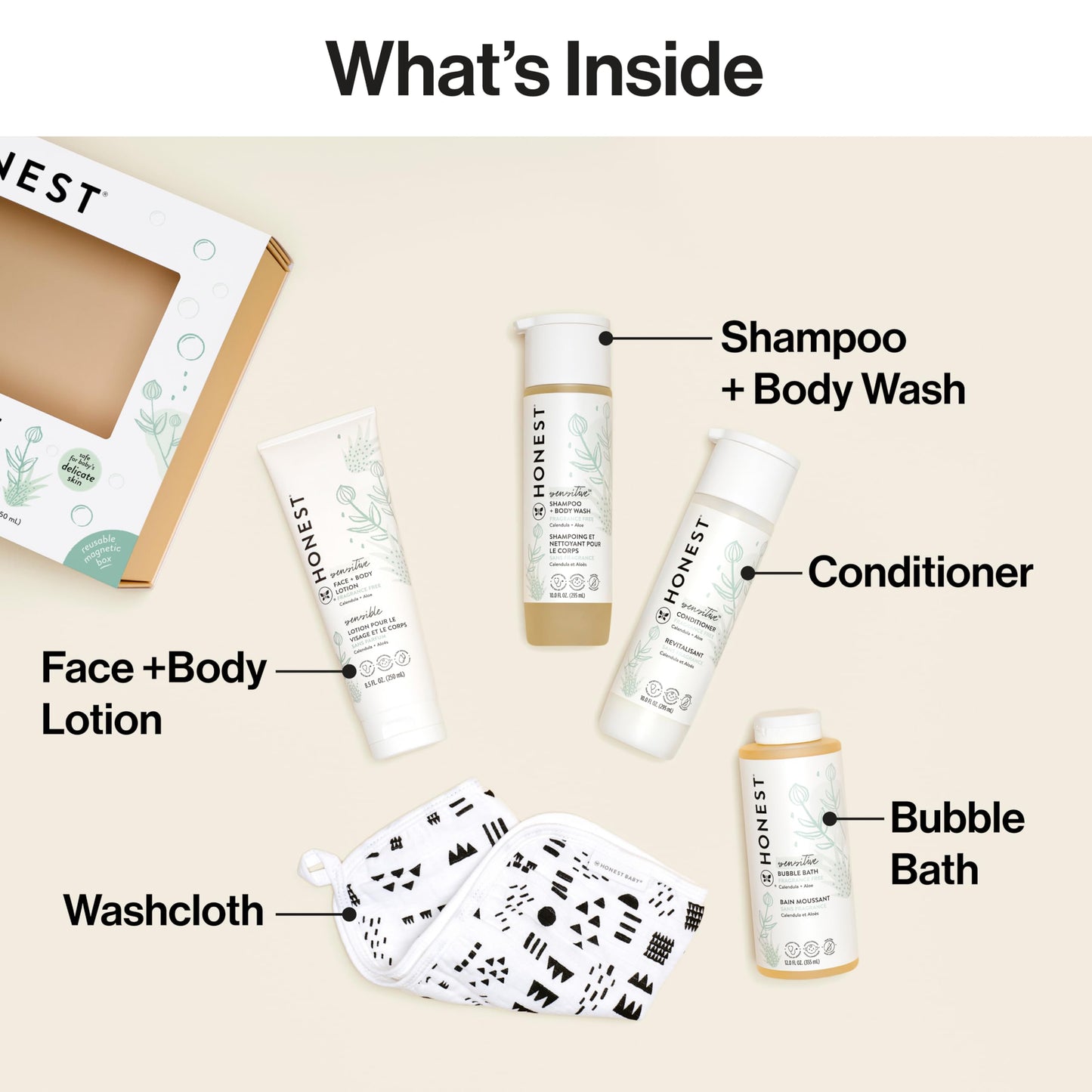 The Honest Company Fragrance Free Bathtime Gift Set | Hypoallergenic Bath Essentials for Sensitive Skin | Shampoo + Body Wash, F