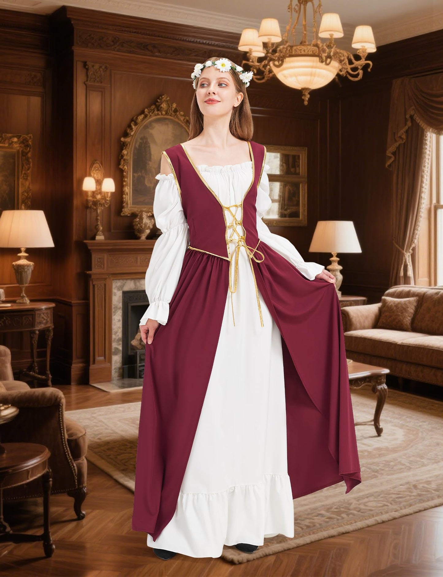 Opemon Halloween Medieval Dress for Women Renaissance Costume Fairy Victorian Costumes Gothic Corset Dress Cosplay Red