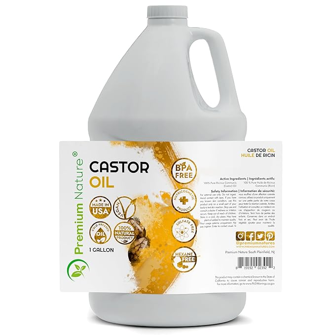 Castor Oil Pure Carrier Oil - Cold Pressed Castor Oil for Essential Oils Mixing Natural Skin Moisturizer Body & Face, Eyelash Caster Oil, Eyelashes Eyebrows Lash & Hair Growth Serum 1 Gallon