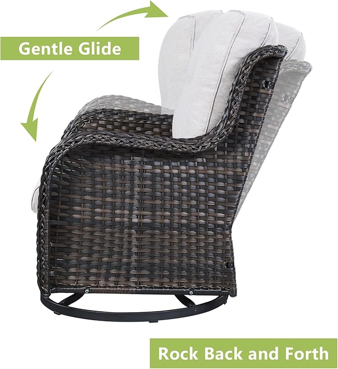 Rilyson Wicker Patio Furniture Set - 5 Piece Rattan Outdoor Sectional Conversation Sets with 2 Swivel Rocking Chairs,2 Ottomans and 1 Side Table for Porch Deck Garden(Brown/Beige)