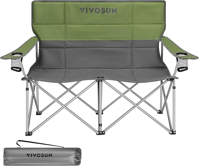 [outlets]VIVOSUN Double Camping Chair, Fully Padded Folding Loveseat, Portable Oversized Duo Chair with Storage Cup Holder...
