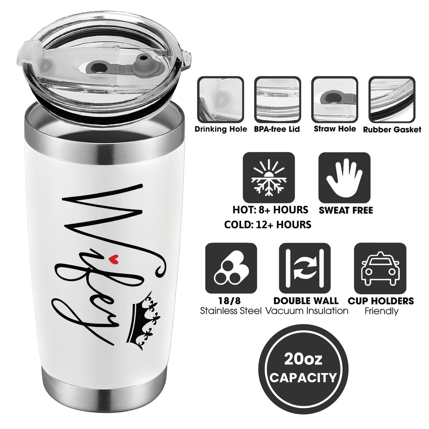 Gifts for Wife from Husband - Wife Gifts - Wedding Anniversary for Women, Valentines, Birthday Gift Ideas, Mothers Day, Christmas Gift for Her - Romantic Love Cup for Her - 20 Oz White Tumbler