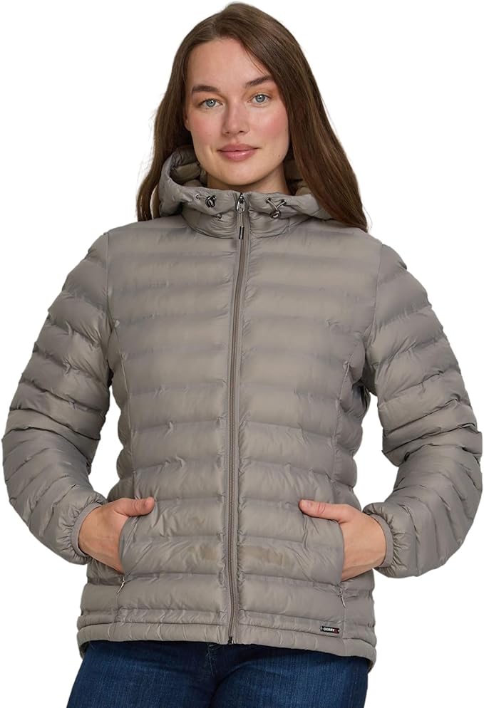 Gerry Packable Puffer Jacket Womens with Hood - Warm Lightweight Travel Full Zip Quilted Womens Puffy Coat for Winter