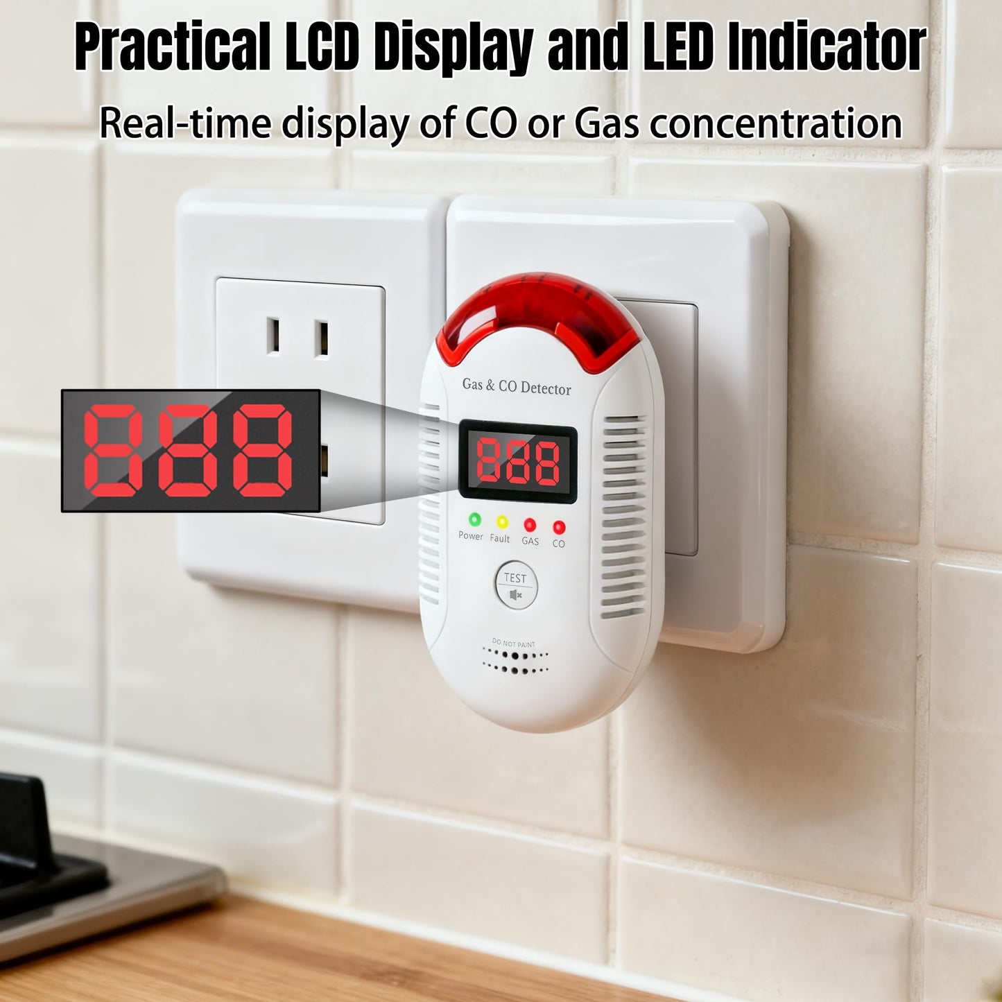 GQIRIL Gas and Carbon Monoxide Detector - Natural Gas Leak and Smoke CO Detector Portable Plug in, 2-in-1 Carbon-Monoxide Combination Alarm with Light - Natural for Home Kitchen Car RV Travel Garage