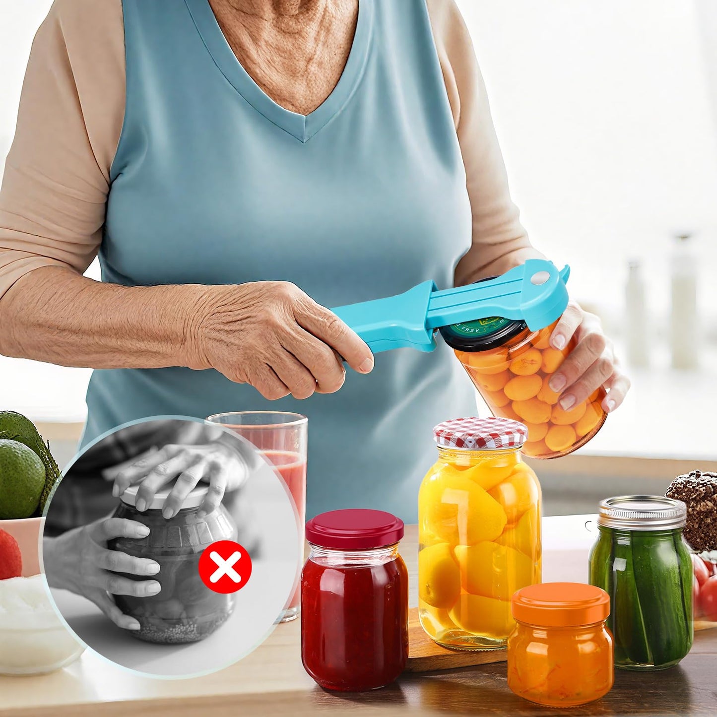 UYWLYCL Jar Opener Bottle Opener and Lid Opener for Seniors with Arthritis, Weak Hands, Multi 7 in 1 Retractable Magnetic Can Opener, Original Kitchen Wine Opener Gadgets (Cyan)