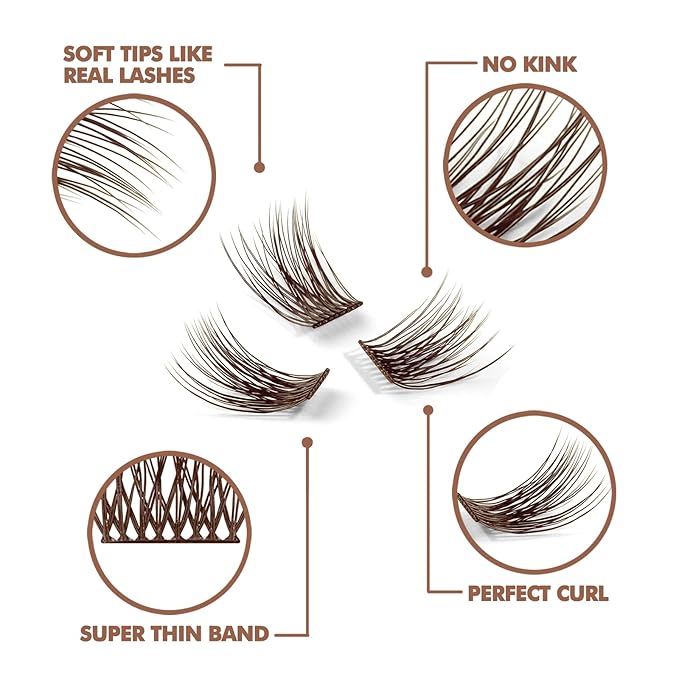 DIY Eyelash Extension, 3D Effect Individual Melt Flare Lash Cluster Natural Lashes Set, Home Eyelash Extension, Lashes Pack (16MM-Amber)