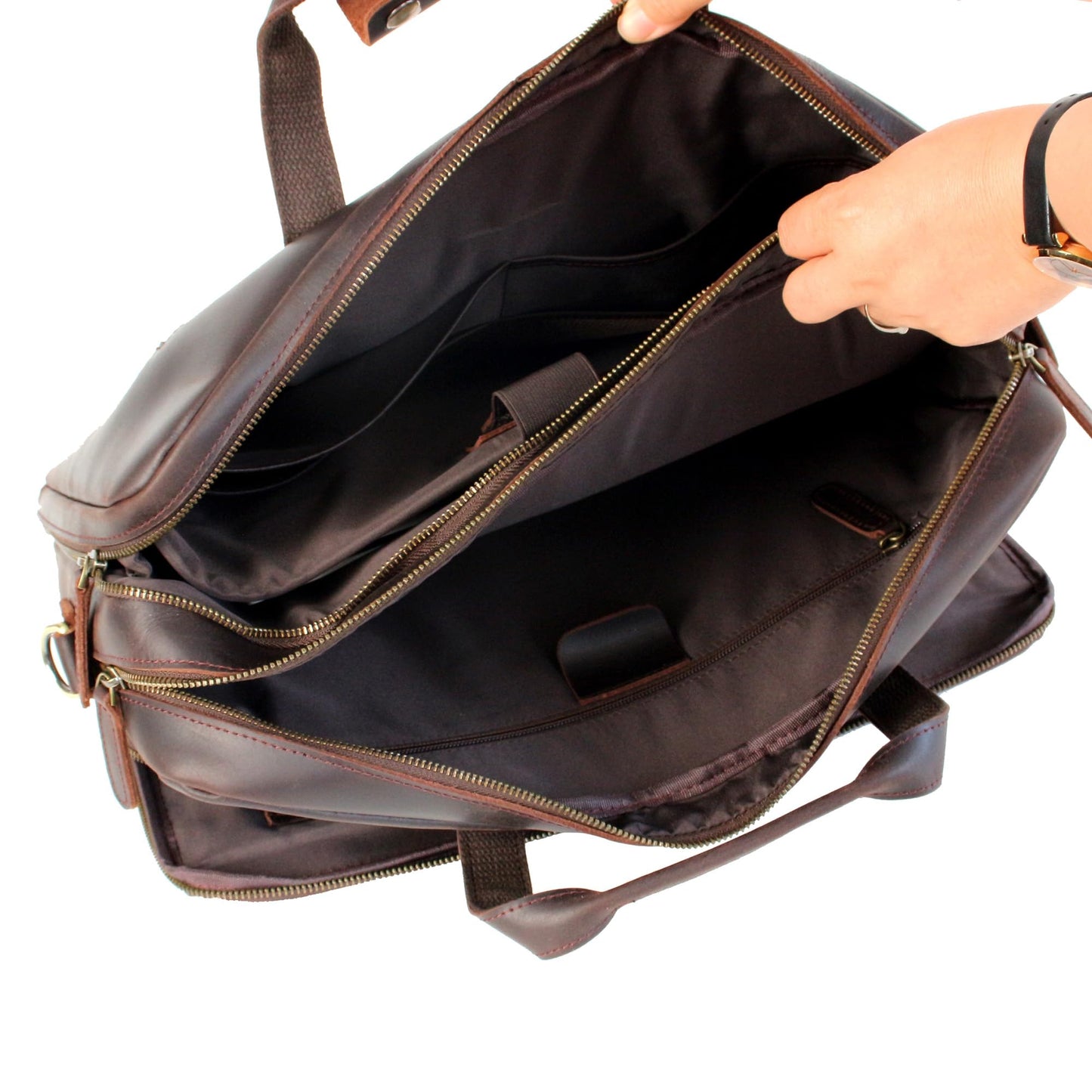 18" Full Grain Leather Briefcase, Premium Vintage Business Laptop Bag, Spacious Executive Work Bag for Office & Travel
