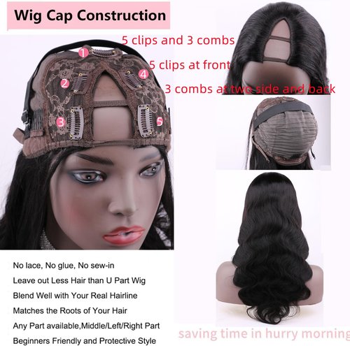 V Part Wig Human Hair Body Wave Upgrade U Part Human Hair Wig Beginner Friendly Clip In V Shape Wigs for Women Natural Black Color 18 Inch