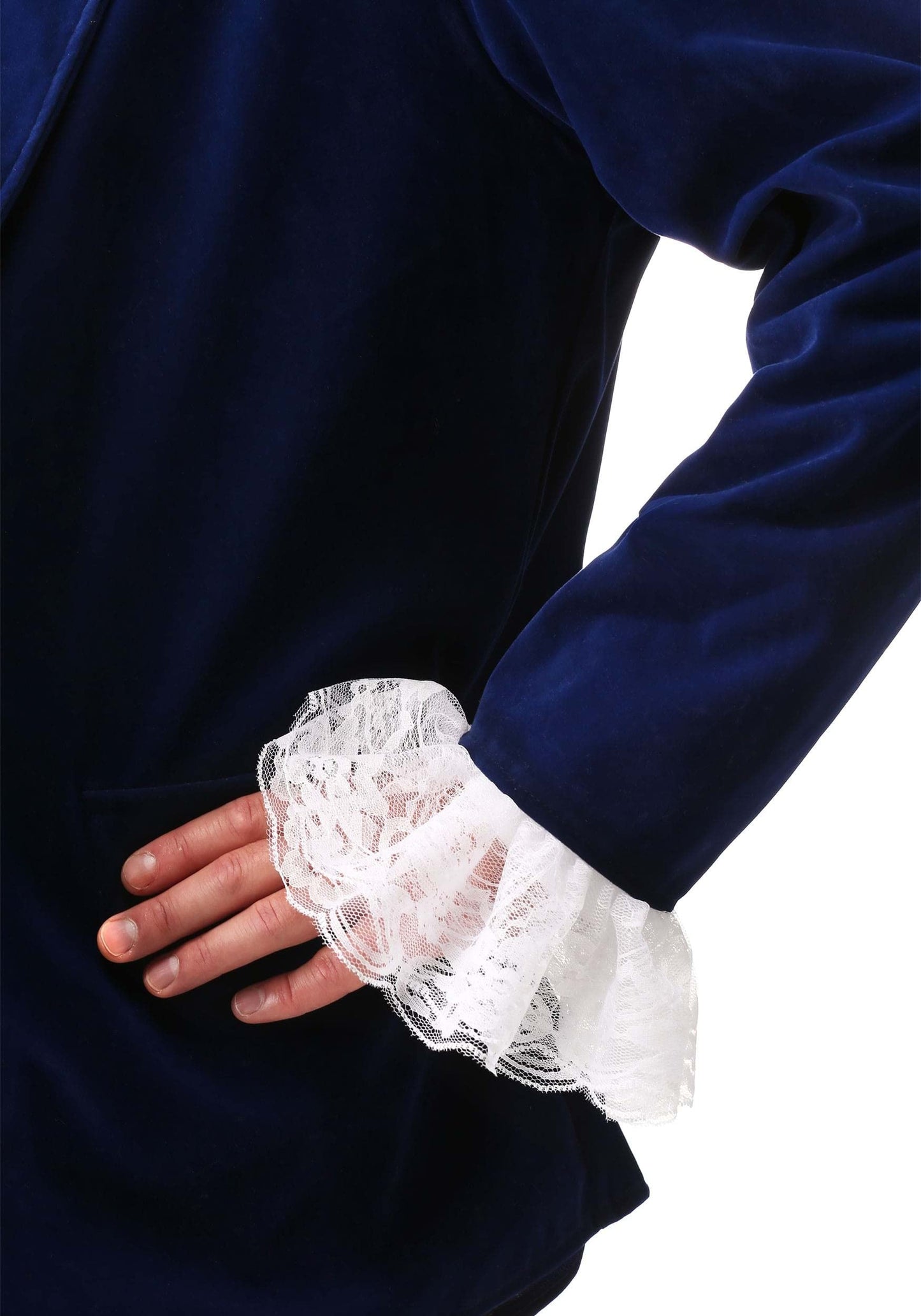 Mens 60's Spy Swinger Deluxe Halloween Costume | Adult Shagadelic Outfit with Navy Blue Velvet with Lace Cuffs, Vest, & Pants Small