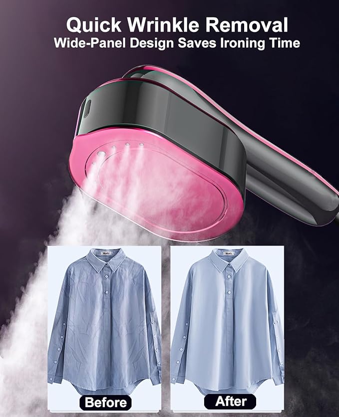 2-in-1 Steamer & Iron for Clothes, Portable Handheld Garment Steamer with LED Display, Large Ceramic Panel Travel Clothes Steamer Iron, 10s Fast Heat-Up All-Fabric Remove Wrinkle (Purple)