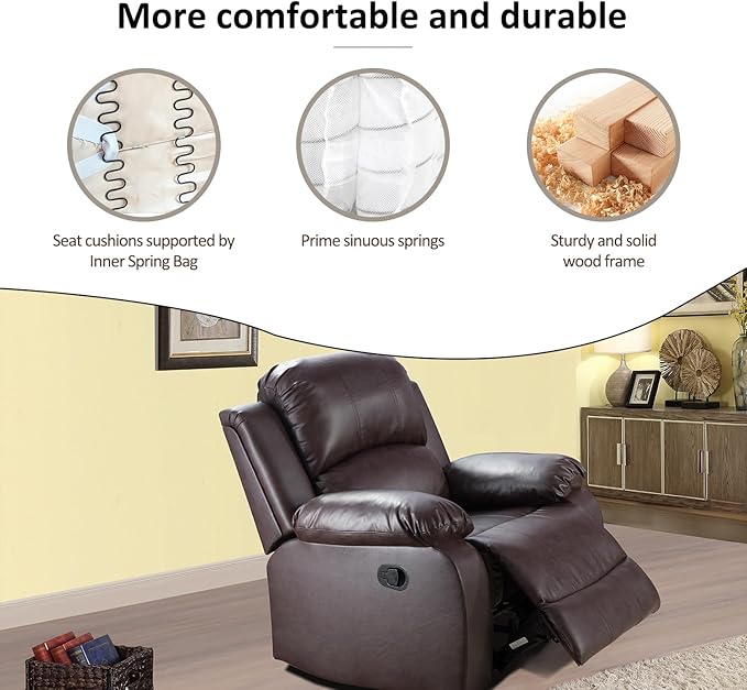 A Ainehome Living Room Furniture Set Leather Recliner Sofa Set Loveseat Chair Furniture Sofa Set for Living Room/Small Space/Rv/House/Office/Theater Seating (A-Brown Leather, Chair)