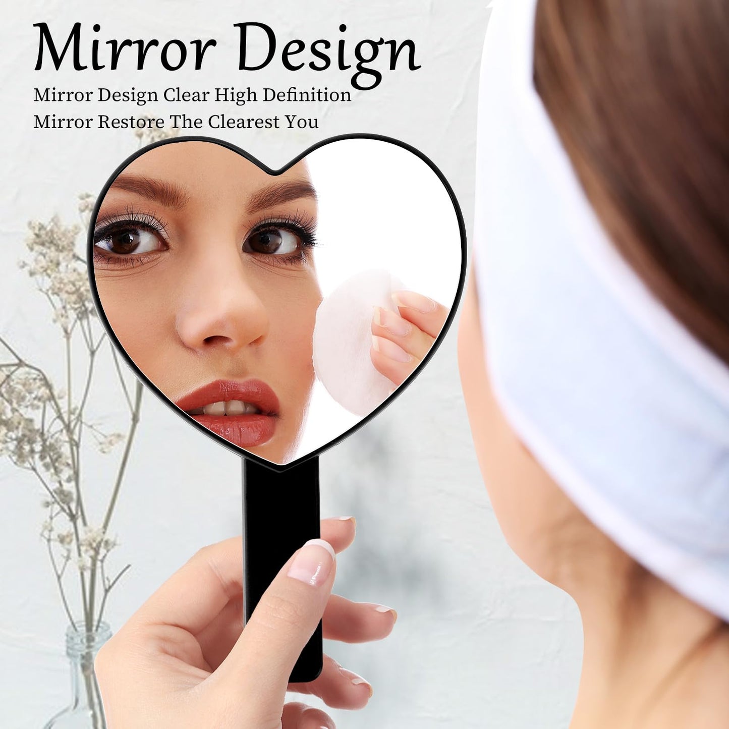 TIESOME Heart Shaped Handheld Mirror, Drop-Resistant Small Heart Mirrors with Handle Portable Travel Cosmetic Lash Mirror Hand M