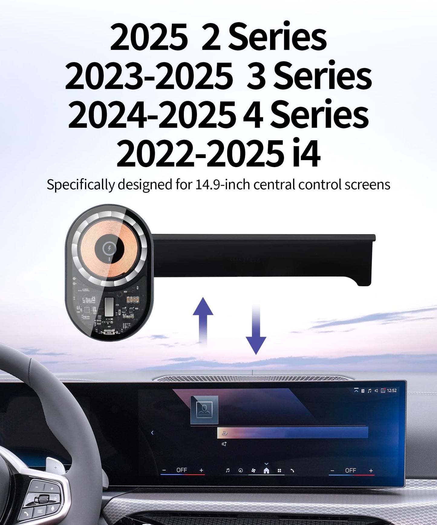 Masergogo Wireless Charging Car Phone Holder For 2023-2025 Bmw 3 Series /2024 2025 4 Series/2025 2 Series/2022-2025 I4 Accessori