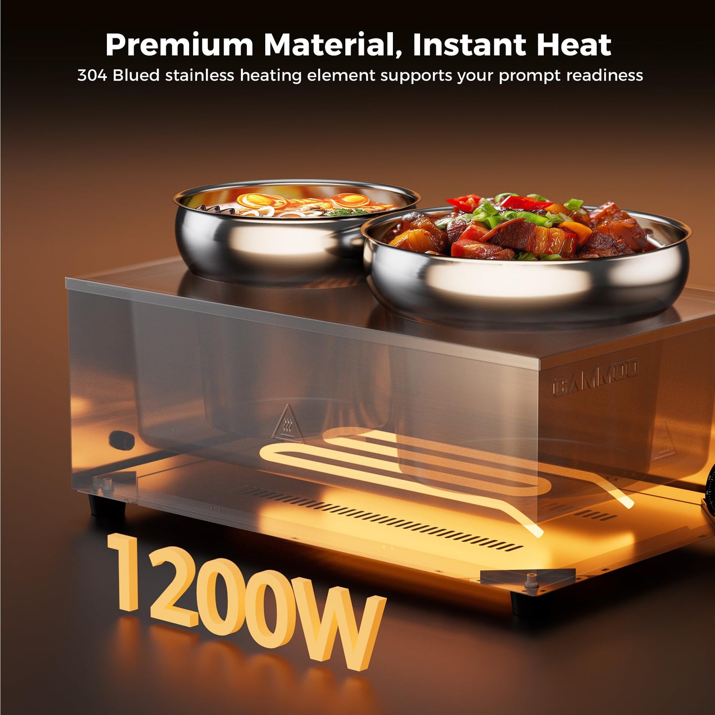 CAMMOO 20qt 2-in-1 Electric Soup Warmer and Steam Table Food Warmer, 1200W Stainless Steel Bain Marie Pot, 86~185°F Adjustable Temp, Commercial Soup Kettle for Catering Restaurant Buffet