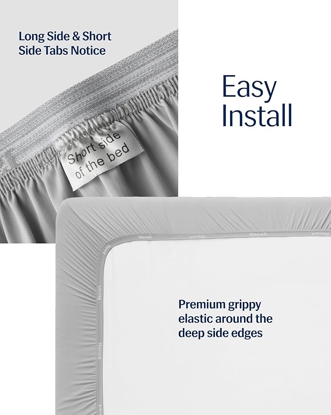 REST® Evercool®+ Fitted Sheet, Queen Size, Light Gray, 15" Deep (up to 18’’), Breathable Bedding for Hot Sleeper and Night Sweats, Bed Sheet with Ionic+ Self-Cleaning Silver Yarn for Sensitive Skin