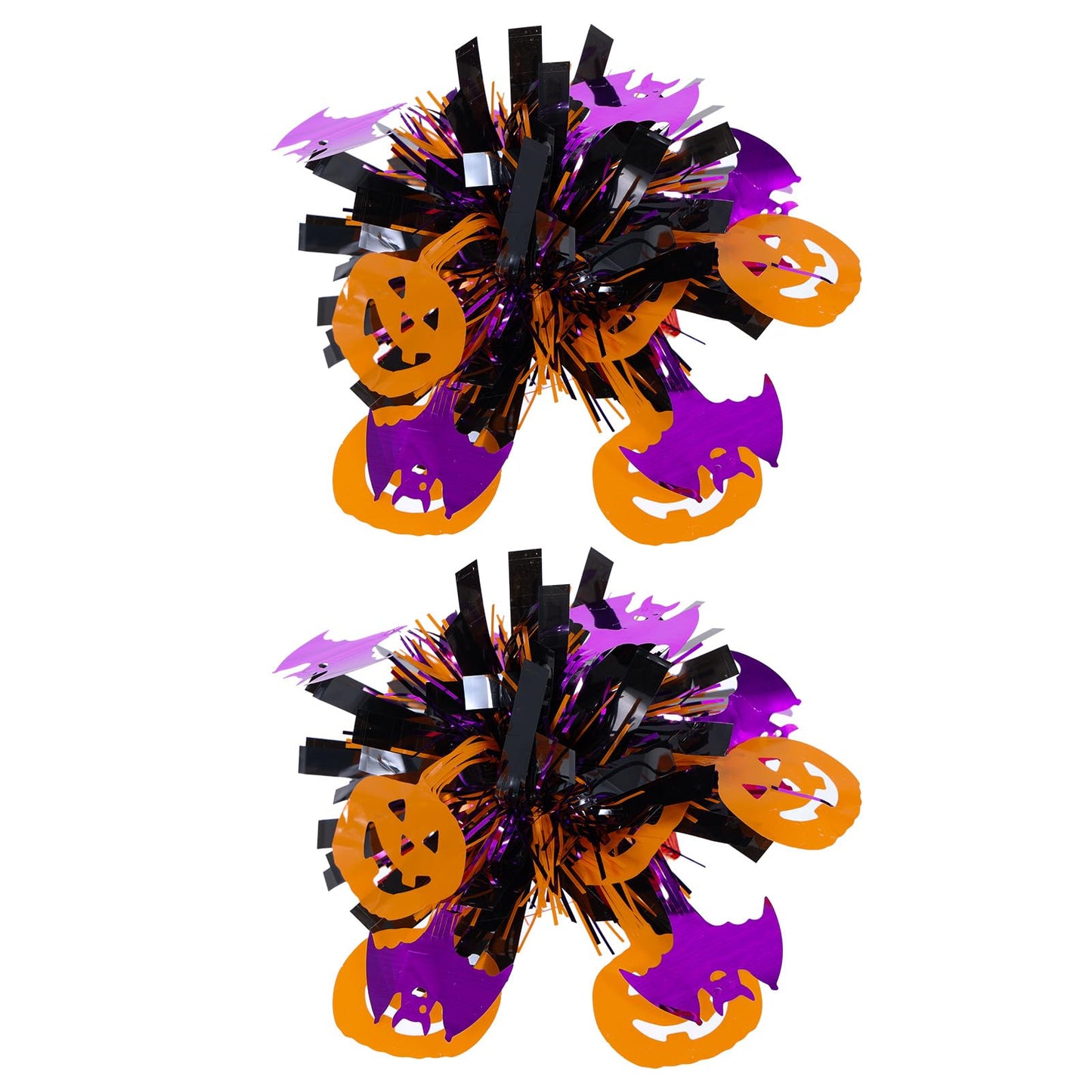 Halloween Hair Bows for Women Girls 2 Pack 4 Glitter Pom Pom Pumpkin Bat Alligator Clips, Sparkly Black Purple Orange Halloween