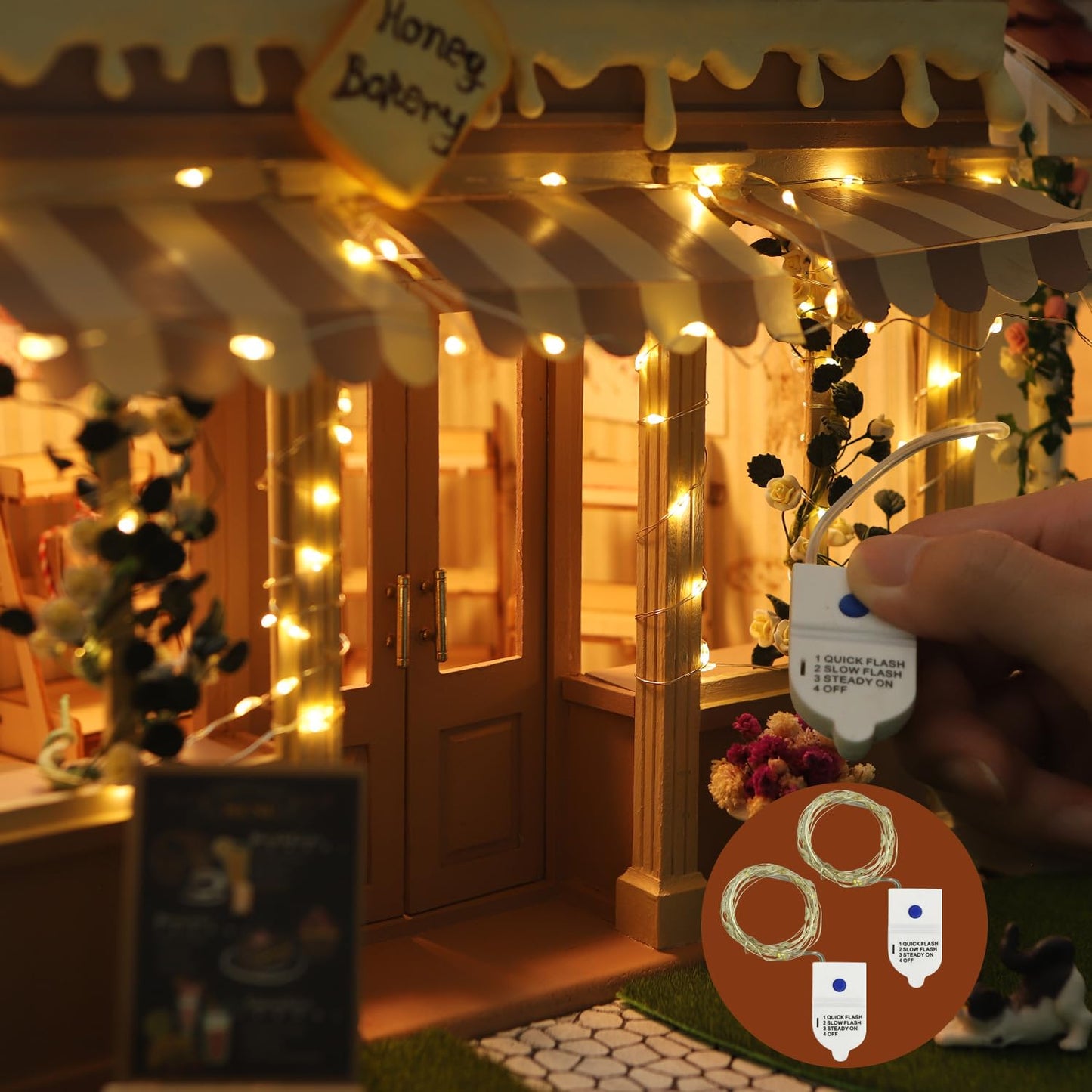 iLAND 1/12 Scale Accessories of Dollhouse Lights, 2pcs Battery Operated Mini Light Strings 5ft with 30 Bulbs for Elf Accessories, Miniature Stores, Dollhouse Christmas Decoration