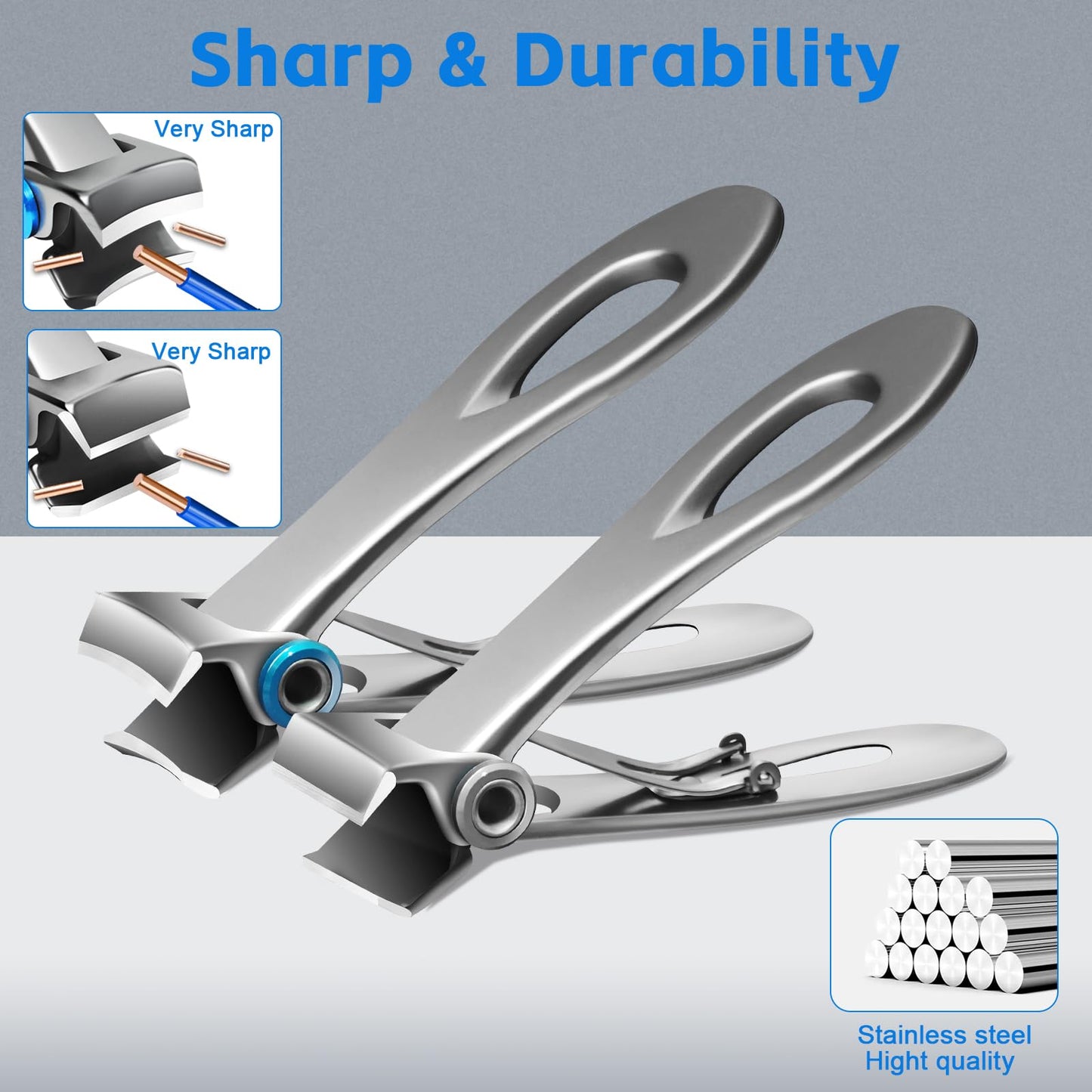 Werlla Heavy Duty Nail Clippers for Thick Toenails, Extra Large Toenail Clippers for Thick Nails, Curved & Straight Nail Cutter and Straight Nail Clipper Set, Silver