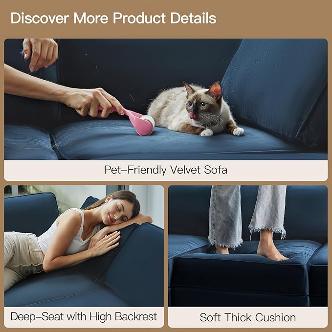 Belffin Modular Sectional Sofa with Storage Seats Velvet L Shaped Corner Couch Convertible Sectional Sofa with Chaise (Blue, L Shape-1)…