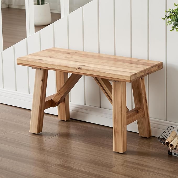 Janoray 30" Entryway Bench Farmhouse Narrow Dining Bench Shoe Rack Small Wooden Benches Holds up to 300lbs for Hallway Living Room Dining Room Bedroom，1 Tier, Natural