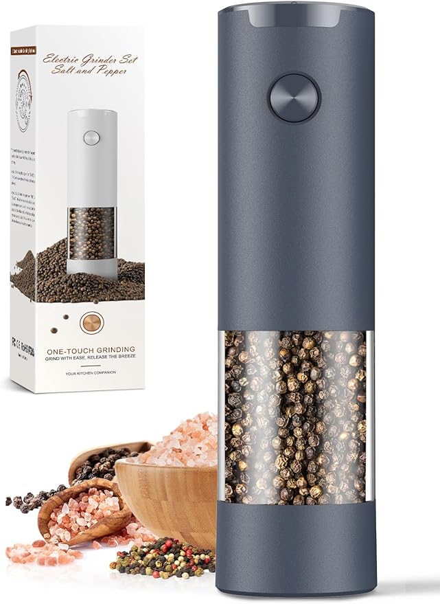 Salt and Pepper Shakers Electric Salt Pepper Grinder Set Kitchen Accessories Upgraded Larger Grey Battery Salt Pepper Grinder Shakers Cooking Birthday Gifts for Men