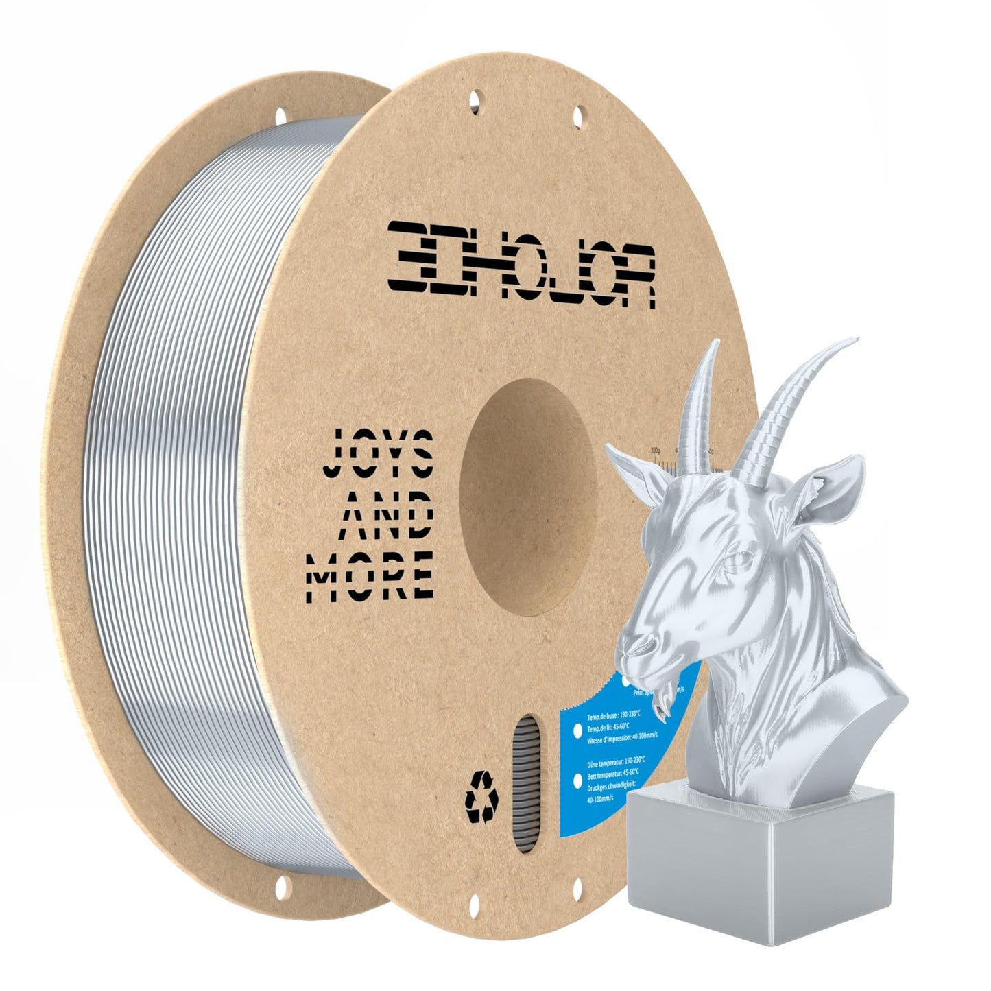 3DHoJor Silk PLA Filament 1.75mm, PLA Filament 1.75mm Silk Shiny 3D Printer Filament, 1kg Cardboard Spool (2.2lbs), Dimensional Accuracy +/- 0.03 mm, Fit Most FDM Printer(Metal Silver)